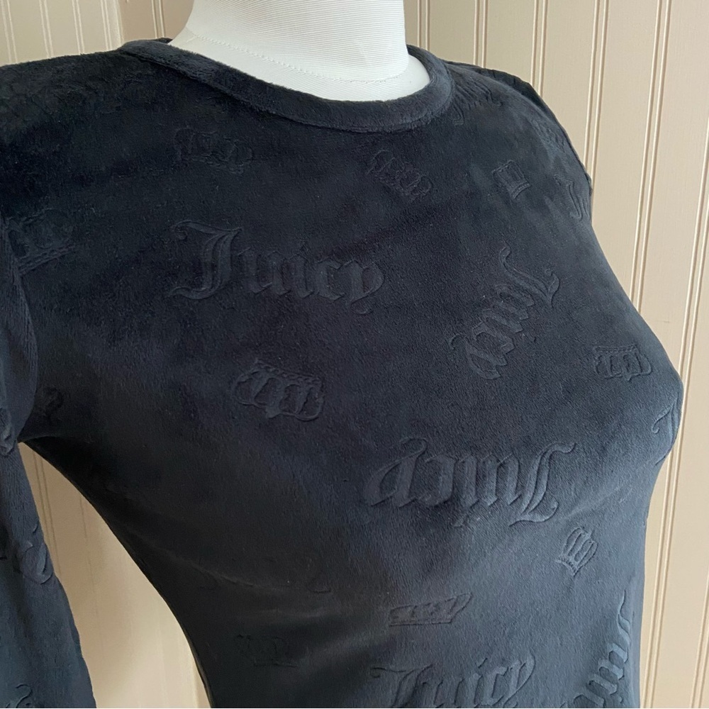 Juicy Coutour Black Y2K Velvet Long Sleeve Shirt Top Women’s Size Small - Picture 3 of 6